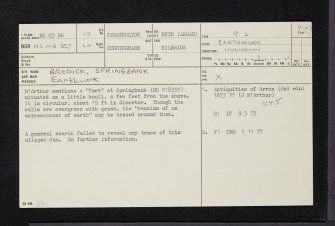 Arran, Brodick, Springbank, NS03NW 17, Ordnance Survey index card, page number 1, Recto