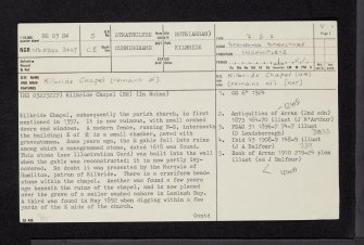 Arran, Lamlash, Kilbride Chapel, NS03SW 5, Ordnance Survey index card, page number 1, Recto