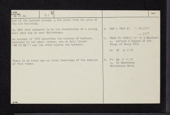 Arran, Lamlash, Whitehouse, NS03SW 21, Ordnance Survey index card, page number 2, Verso