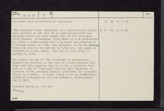 Bute, The Cauldron, NS05SE 8, Ordnance Survey index card, page number 2, Verso