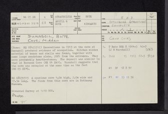 Bute, Dunagoil, NS05SE 11, Ordnance Survey index card, page number 1, Recto