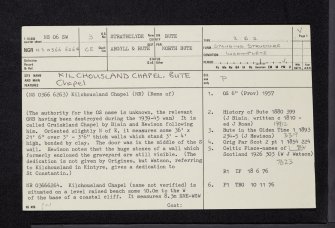 Bute, Kilchousland Chapel, NS06SW 3, Ordnance Survey index card, page number 1, Recto