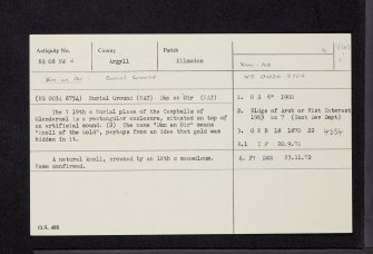 Dun An Oir, NS08NW 6, Ordnance Survey index card, Recto