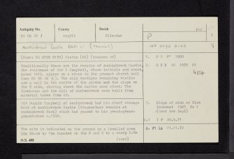 Auchenbreck Castle, NS08SW 1, Ordnance Survey index card, page number 1, Recto