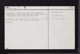 Portencross Castle, Cannon, NS14NE 3, Ordnance Survey index card, page number 2, Verso