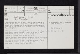 Carlung House, NS14NE 12, Ordnance Survey index card, page number 1, Recto