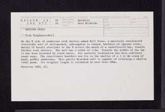 Ardneil Bay; Bastion Craig, NS14NE 14, Ordnance Survey index card, Recto