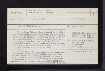 Great Cumbrae Island, Tomont End, Lady's Grave, NS15NE 2, Ordnance Survey index card, Recto
