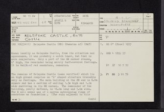 Bute, Kelspoke Castle, NS15SW 1, Ordnance Survey index card, page number 1, Recto