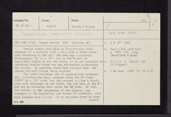 Toward Castle, NS16NW 1, Ordnance Survey index card, page number 1, Recto