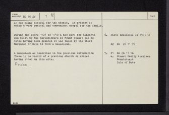 Bute, Mount Stuart, NS16SW 7, Ordnance Survey index card, page number 2, Verso