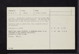 Ardnadam, Adam's Grave, NS18SE 5, Ordnance Survey index card, page number 2, Verso