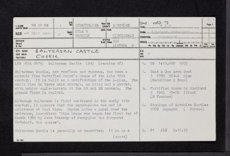 Baltersan Castle, NS20NE 1, Ordnance Survey index card, page number 1, Recto