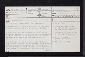 Dunduff Castle, NS21NE 5, Ordnance Survey index card, page number 1, Recto