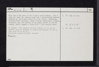 Kerelaw Castle, NS24SE 6, Ordnance Survey index card, page number 2, Verso
