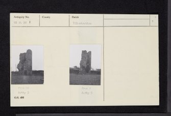 Montfode Castle, NS24SW 1, Ordnance Survey index card, page number 1, Recto