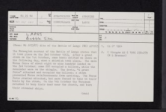 Battle Of Largs, NS25NW 3, Ordnance Survey index card, page number 1, Recto