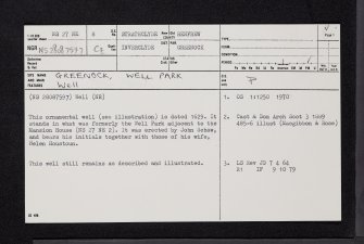 Greenock, Well Park, Well, NS27NE 8, Ordnance Survey index card, page number 1, Recto