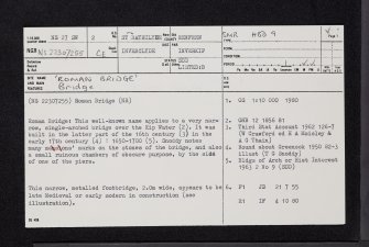 Roman Bridge, NS27SW 2, Ordnance Survey index card, page number 1, Recto