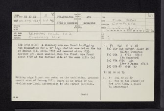 Bennan Hill, NS30SE 3, Ordnance Survey index card, page number 1, Recto