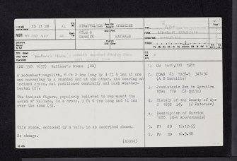Wallace's Stone, NS31NW 16, Ordnance Survey index card, page number 1, Recto