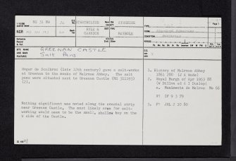 Greenan Castle, NS31NW 26, Ordnance Survey index card, page number 1, Recto