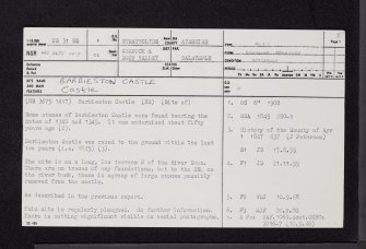 Barbieston Castle, NS31SE 1, Ordnance Survey index card, page number 1, Recto