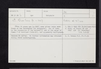 Dalrymple Churchyard, NS31SE 6, Ordnance Survey index card, Recto