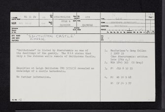 Smithston Castle, NS31SW 10, Ordnance Survey index card, page number 1, Recto