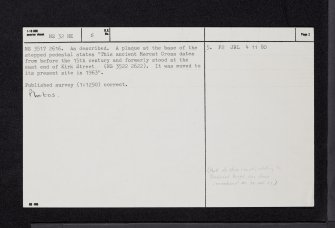 Prestwick, Market Cross, NS32NE 5, Ordnance Survey index card, page number 2, Verso