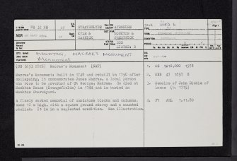 Monkton, Macrae's Monument, NS32NE 25, Ordnance Survey index card, page number 1, Recto
