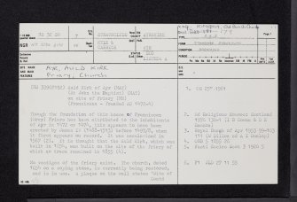Ayr, Kirk Port, Auld Kirk Of Ayr, NS32SW 7, Ordnance Survey index card, page number 1, Recto