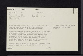 Shewalton Moor, NS33NW 21, Ordnance Survey index card, page number 1, Recto