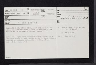 Dundonald Castle, NS33SE 11, Ordnance Survey index card, page number 1, Recto