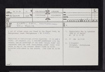 Montgreenan, Chapel Park, NS34SW 30, Ordnance Survey index card, page number 1, Recto