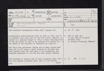 Auchenbathie Tower, NS35NE 10, Ordnance Survey index card, page number 1, Recto