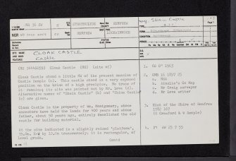 Cloak Castle, NS36SW 5, Ordnance Survey index card, page number 1, Recto