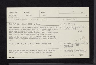 Glen Luss, St Michael's Chapel, NS39SW 1, Ordnance Survey index card, page number 1, Recto