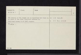 Glen Luss, St Michael's Chapel, NS39SW 1, Ordnance Survey index card, page number 2, Verso