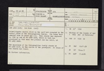 Dalmellington, Old Kirk, Kirkyard And Craigengillan Family Mausoleum, NS40NE 5, Ordnance Survey index card, page number 1, Recto
