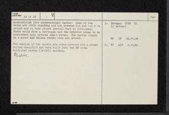 Auchencloigh Castle, NS41NE 1, Ordnance Survey index card, page number 2, Verso