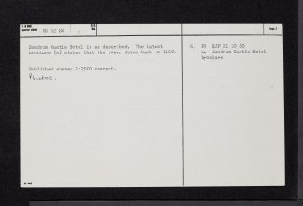 Sundrum Castle, NS42SW 2, Ordnance Survey index card, page number 2, Verso