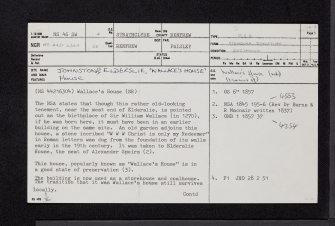 Paisley, Elderslie, 243 Main Road, 'Wallace's House', NS46SW 4, Ordnance Survey index card, page number 1, Recto