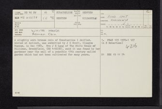 White House, NS46SW 14, Ordnance Survey index card, page number 1, Recto
