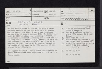 Erskine House, NS47SE 1, Ordnance Survey index card, page number 1, Recto