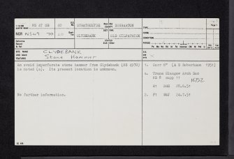 Clydebank, NS47SE 40, Ordnance Survey index card, page number 1, Recto