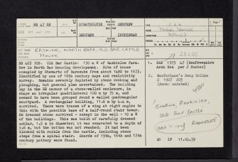 Erskine, North Barr, Old Bar Castle, NS47SE 46, Ordnance Survey index card, page number 1, Recto