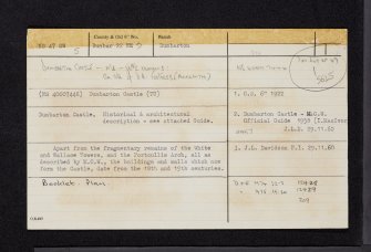 Dumbarton Castle, NS47SW 5, Ordnance Survey index card, Recto