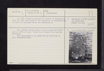 Kilmaronock Church, NS48NE 2, Ordnance Survey index card, page number 2, Verso