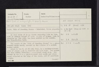 Hill Of Standing Stones, Merkin Muir, NS48SW 5, Ordnance Survey index card, page number 1, Recto